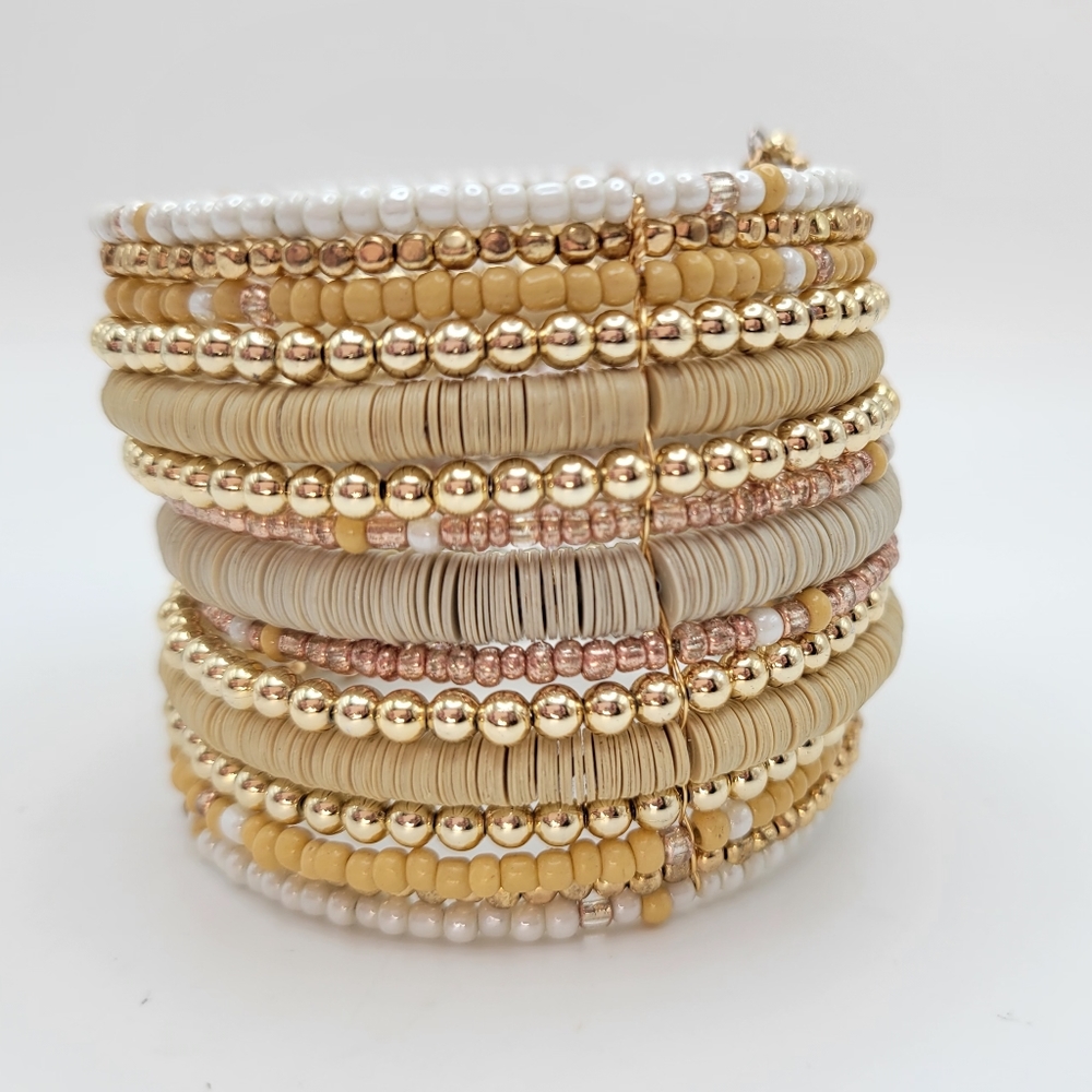 Adornia | NWT Mixed Midea Gold Beaded Cuff Bracelet - Picture 1 of 8